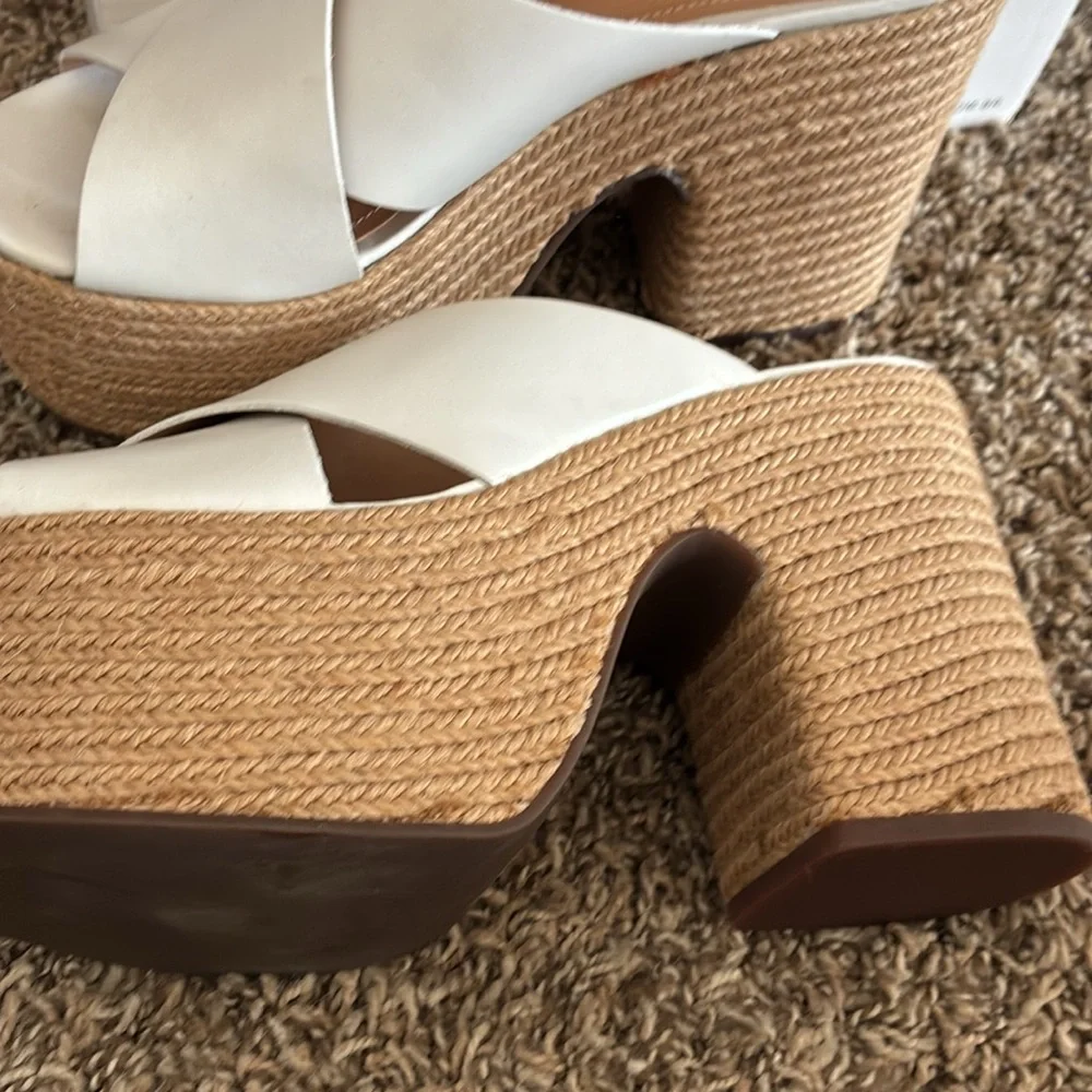 NWT SCHUTZ leather heeled espadrille platform ivory 8 - Picture 2 of 5